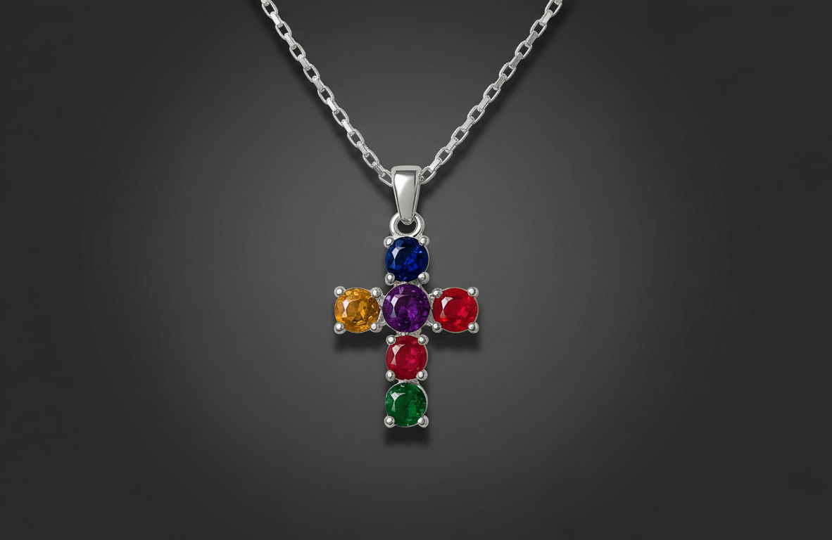 Cadena Singapour con cruz multicolor