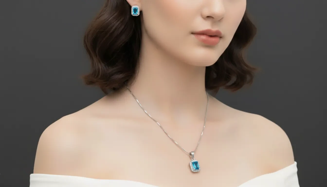 Vista de Set: Zirconia Halo Chain and Earrings