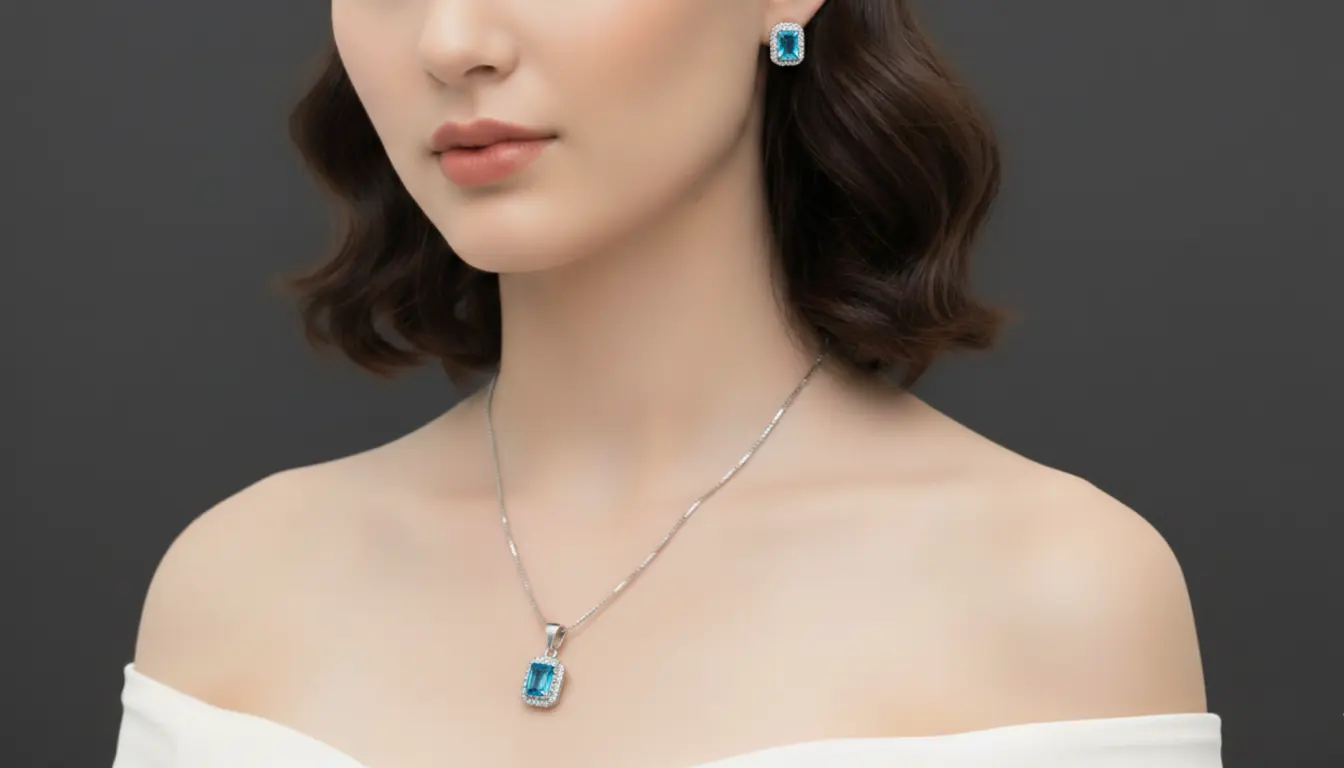 Vista de Set: Zirconia Halo Chain and Earrings